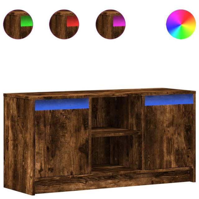 Berkfield Home TV Cabinet with LED Smoked Oak 100x34x50 cm Engineered Wood in Brown - Size: 100 x 34 x 50 cm - image 1
