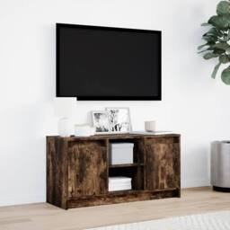 Berkfield Home TV Cabinet with LED Smoked Oak 100x34x50 cm Engineered Wood in Brown - Size: 100 x 34 x 50 cm - thumbnail 4