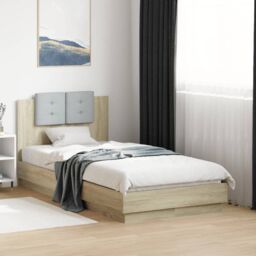 Berkfield Home Bed Frame with LED without Mattress Sonoma Oak 75x190 cm Small Single in Brown - thumbnail 1