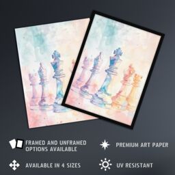 "Artery8 Stylised Chess Pieces Light Pastel Watercolour Framed Art Print - Size: W12"" x H16""" - thumbnail 2