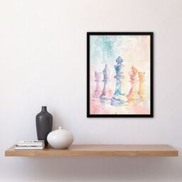 "Artery8 Stylised Chess Pieces Light Pastel Watercolour Framed Art Print - Size: W12"" x H16""" - thumbnail 4