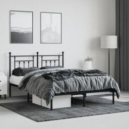 Berkfield Home Metal Bed Frame with Headboard Black 150x200 cm King Size - thumbnail 3