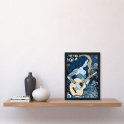 Artery8 Woman with Sleeve Tattoo Playing Guitar Music Artwork Framed Wall Art Print A4 in Black - thumbnail 2