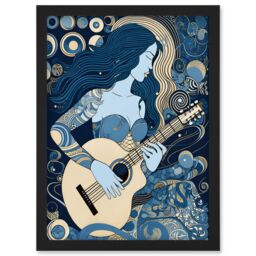 Artery8 Woman with Sleeve Tattoo Playing Guitar Music Artwork Framed Wall Art Print A4 in Black - thumbnail 1