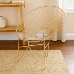 Orsina Modern Iron Chair With Hairpin Legs, Statement Accent Chair For Livingroom, Stylish Livingroom Chair in Gold