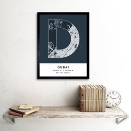 "Wee Blue Coo Wall Art Print Dubai United Arab Emirates City Map Modern Typography Stylish Letter Framed Word in Navy - Size: W12"" x H16""" - thumbnail 2
