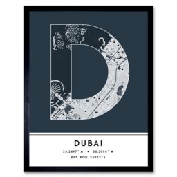 "Wee Blue Coo Wall Art Print Dubai United Arab Emirates City Map Modern Typography Stylish Letter Framed Word in Navy - Size: W12"" x H16""" - thumbnail 1