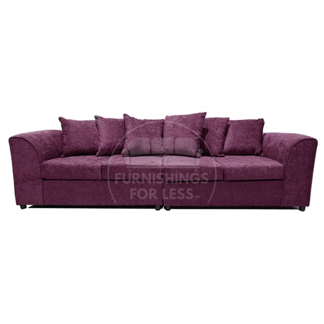 Furnishings For Less UK Monaco Chenille Fabric Long 4 Seater Sofa Scatter Back Curved Arm in Purple - image 1