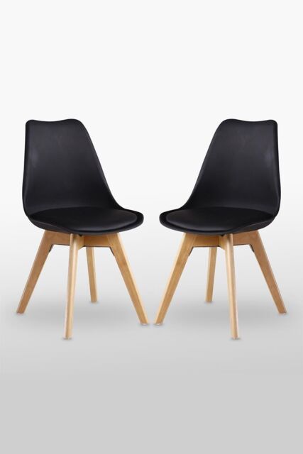 Life Interiors Set of 2 Scandinavian Dining Chairs Leather Cushions Solid Wood Legs in Black - image 1