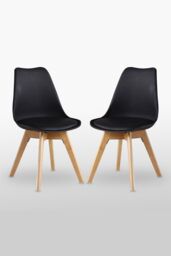 Life Interiors Set of 2 Scandinavian Dining Chairs Leather Cushions Solid Wood Legs in Black - thumbnail 1