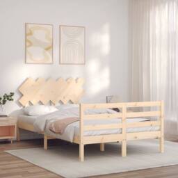 Berkfield Home Beautiful Bed Frame with Headboard 120x200 cm Solid Wood in Natural - Size: Small Double - thumbnail 1