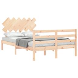 Berkfield Home Beautiful Bed Frame with Headboard 120x200 cm Solid Wood in Natural - Size: Small Double - thumbnail 4