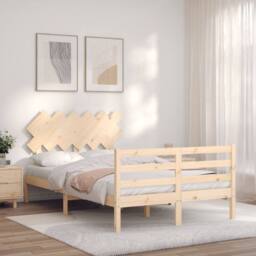 Berkfield Home Beautiful Bed Frame with Headboard 120x200 cm Solid Wood in Natural - Size: Small Double - thumbnail 2