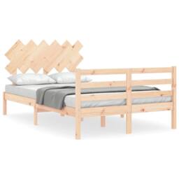 Berkfield Home Beautiful Bed Frame with Headboard 120x200 cm Solid Wood in Natural - Size: Small Double - thumbnail 3