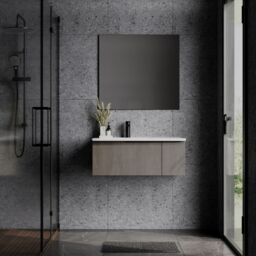 Banyetti Siena 800mm WallHung Vanity Unit with Matt Black Handles - Stone Grey - thumbnail 2