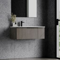 Banyetti Siena 800mm WallHung Vanity Unit with Matt Black Handles - Stone Grey - thumbnail 3