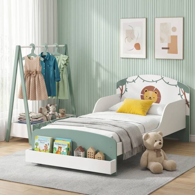 AIYAPLAY 2-Piece Kids Bedroom Set with Guardrails, Storage, Green - image 1