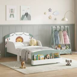 AIYAPLAY 2-Piece Kids Bedroom Set with Guardrails, Storage, Green - thumbnail 2