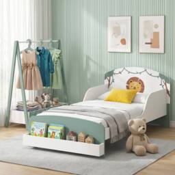 AIYAPLAY 2-Piece Kids Bedroom Set with Guardrails, Storage, Green - thumbnail 1