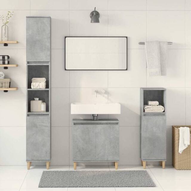 Berkfield Home Durable 3 Piece Bathroom Furniture Set Concrete Grey Engineered Wood - image 1