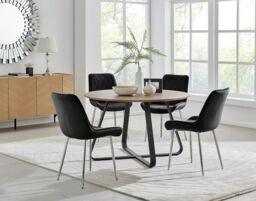 FurnitureboxUK Santorini Brown Round Dining Table & 4/6 Pesaro Silver Leg Chairs in Black