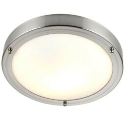 Loops IP44 Outdoor Dimmable Bulkhead Light Satin Nickel Bathroom Flush Ceiling Lamp in Metallics - thumbnail 1