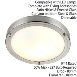 Loops IP44 Outdoor Dimmable Bulkhead Light Satin Nickel Bathroom Flush Ceiling Lamp in Metallics - thumbnail 2
