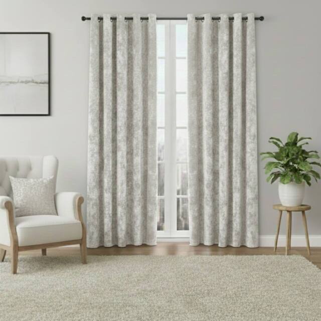 Snug City Crushed Velvet Eyelet Curtains Luxurious Finish for Contemporary Homes in Cream - Size: 167 cm width x 137 cm drop - image 1