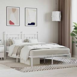 Berkfield Home Metal Bed Frame with Headboard White 140x190 cm - thumbnail 2