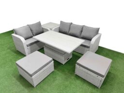 Fimous 7 Seater PE Rattan Wicker Garden Furniture Patio Conservatory Sofa Set w/ Adjustable Lifting Dining or Coffee Table 3 Seater Sofa Love Sofa 2 - thumbnail 2