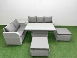 Fimous 7 Seater PE Rattan Wicker Garden Furniture Patio Conservatory Sofa Set w/ Adjustable Lifting Dining or Coffee Table 3 Seater Sofa Love Sofa 2 - thumbnail 1