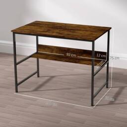 FORGEVIO 2-Tier Writing Computer Desk Metal Frame with Storage in Brown - thumbnail 3
