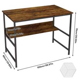 FORGEVIO 2-Tier Writing Computer Desk Metal Frame with Storage in Brown - thumbnail 2