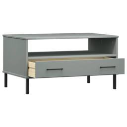 Berkfield Home Beautiful Coffee Table with Metal Legs Grey 85x50x45 cm Solid Woo - Size: 85 x 50 x 45 cm - thumbnail 5