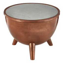 Orsina Green Marble Top Table, Round Copper Finish Iron Drum Table, Natural Green Marble Surface, Accent Table in White - thumbnail 2