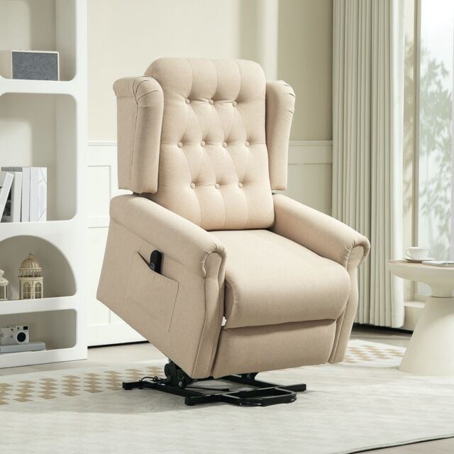 HOMCOM Power Lift Recliner Armchair with Wingback, Button Tufted in Beige - image 1
