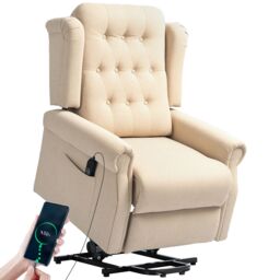 HOMCOM Power Lift Recliner Armchair with Wingback, Button Tufted in Beige - thumbnail 2