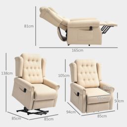 HOMCOM Power Lift Recliner Armchair with Wingback, Button Tufted in Beige - thumbnail 3