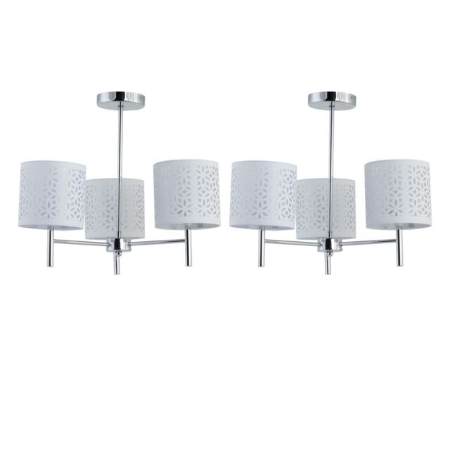 First Choice Lighting Set of 2 Brea - Chrome 3 Light Fittings with White Cut Out Shades in Silver - image 1