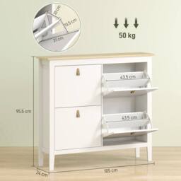 Wyld Haus Milese White & Oak Effect 4 Drawer Shoe Cabinet Faux Leather Handles - thumbnail 4