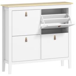 Wyld Haus Milese White & Oak Effect 4 Drawer Shoe Cabinet Faux Leather Handles - thumbnail 2