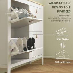 Wyld Haus Milese White & Oak Effect 4 Drawer Shoe Cabinet Faux Leather Handles - thumbnail 6