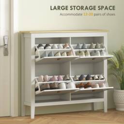 Wyld Haus Milese White & Oak Effect 4 Drawer Shoe Cabinet Faux Leather Handles - thumbnail 5