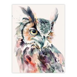 "Artery8 Great Horned Owl Portrait Modern Watercolour Wall Art Print - Size: W24"" x H32""" - thumbnail 1