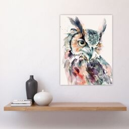 "Artery8 Great Horned Owl Portrait Modern Watercolour Wall Art Print - Size: W24"" x H32""" - thumbnail 4