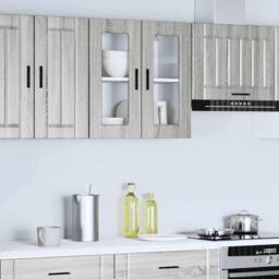 Berkfield Home Kitchen Wall Cabinet with Glass Door Porto Grey Sonoma - thumbnail 2