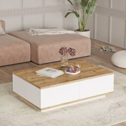 CALICOSY Rectangular Coffee Table With 1 Drop-Leaf, White & Atlantic Pine - … in Light Brown - thumbnail 4
