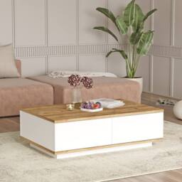 CALICOSY Rectangular Coffee Table With 1 Drop-Leaf, White & Atlantic Pine - … in Light Brown - thumbnail 2