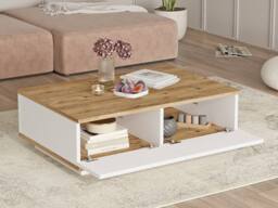 CALICOSY Rectangular Coffee Table With 1 Drop-Leaf, White & Atlantic Pine - … in Light Brown - thumbnail 7