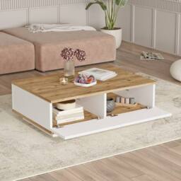 CALICOSY Rectangular Coffee Table With 1 Drop-Leaf, White & Atlantic Pine - … in Light Brown - thumbnail 3